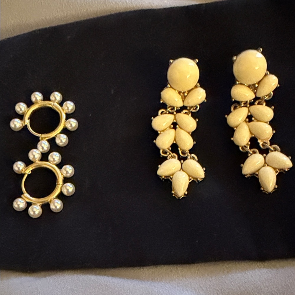 Pearl Accent Gold-Tone Hoops & Cream Drop Earrings SET / Women Jewelry